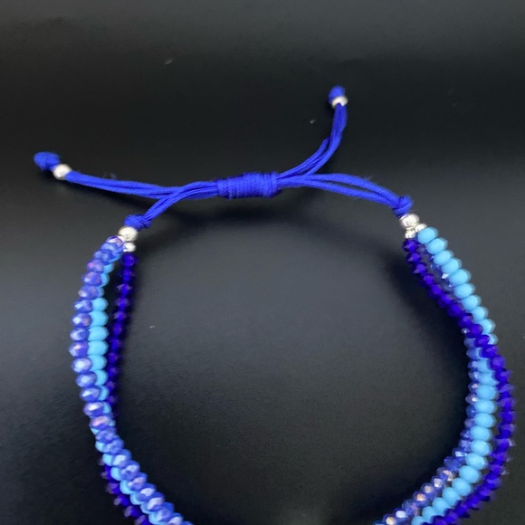 925 Sterling Silver Blue Thread  Butterfly Adjustable Three Layer Bracelet - Picture 13 of 13